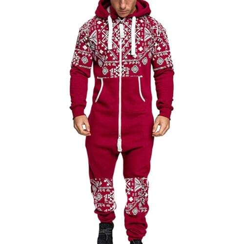 Onesie Mens Jump Suit Drawstring Men Zipper Long Sleeve Hooded Jumpsuit Printed Tracksuit Pajama One Piece Onesies for Men