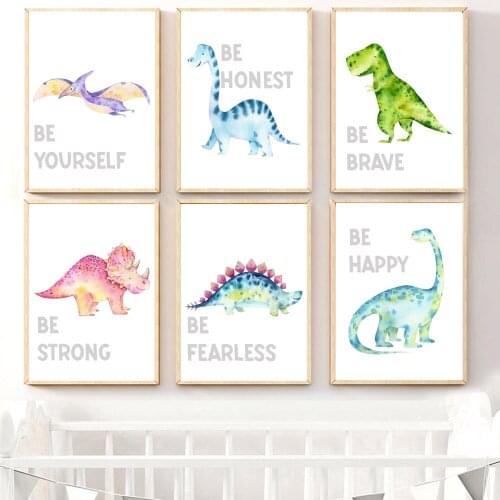 Dinosaur Inspirational Quotes Canvas Painting Wall Art Nordic Posters and Prints Wall Pictures for Living Children Room Decor