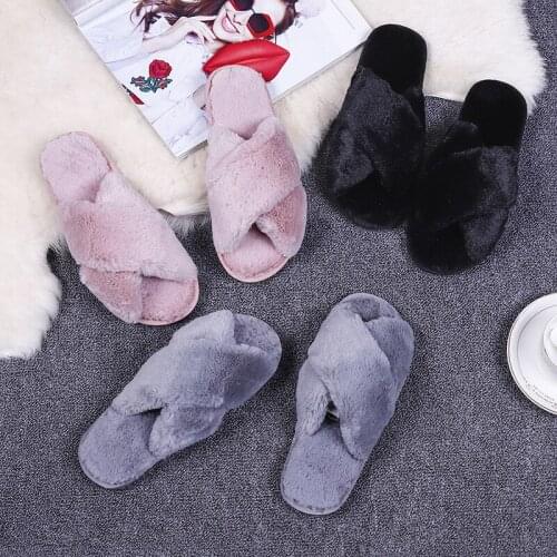 Cross belt home cotton slipper brief short plush flat heel women shoes new warm comfortable slide soft bottom flip flopdesigner