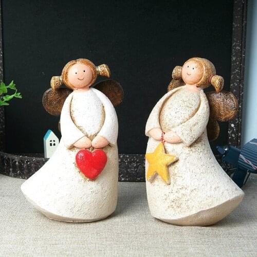 European Pastoral Home Decorations Resin Ornament Wedding Gifts Lovely Girl Crafts Creative Figurine Doll Statuette Angel A Pair