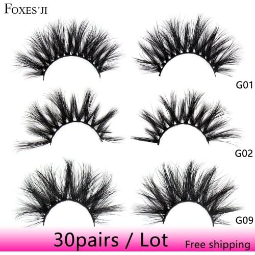 FOXESJI 30Pairs/lot Mink Eyelashes 25mm Lashes Mink Cross Thick Soft Fluffy Dramatic 3D Eye Lashes bulk False eyelashes Eyelash
