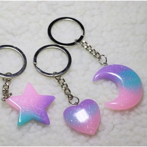 Fashion Love Heart Keychain Women Girl Small Pendant Crescent Star Keyring Acrylic Car Trinket Accessory Xmas Gift Party Jewelry