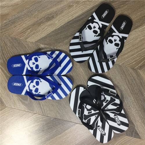 +ICONS Mens slippers Mens shoes Rubber Slides men House slippers Flip flops Zapatos de hombre Summer Leather Slippers men