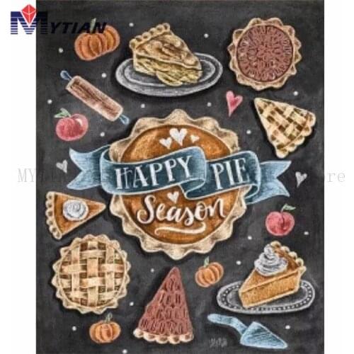 MYTIAN 5D Diamond Painting,Happy Pie Season,Pumkin Pie,Fall,Thanksgiving,DIY Diamond Embroidery Kit,Home Decoration Wall Sticker