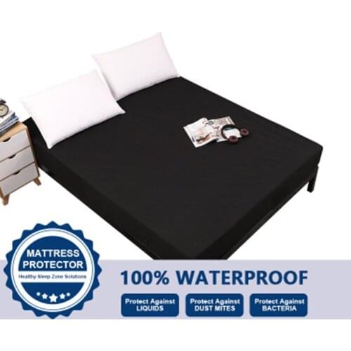 Waterproof Polyster Mattress Protector Cover Pure Color Plain Design Skin-Friendly Bed Sheet Cover-1 Piece