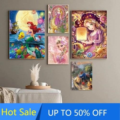 Disney Beauty and The Beast Wall Art Canvas Painting Cartoon Princess Nordic Posters And Prints Pictures For Living Room Decor