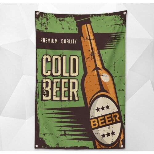 COLD BEER Nostalgic Retro Hanging Cloth Wall Chart Vintage Beer Day Poster Wallpaper Banner Flag for Beerfest Parties Decoration