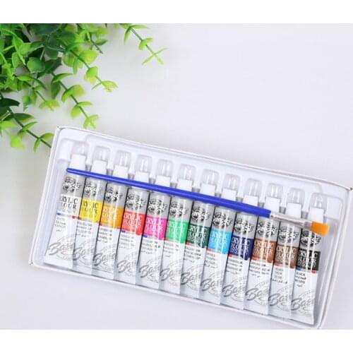 2021 New 6 ML 12 Color Professional Acrylic Paint Watercolor Set Hand Wall Painting Brush Acrylic Color Powder