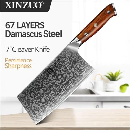 XINZUO 6.5" Slicing Knife Damascus Stainless Steel Big cleraver Knives High Quality Japanese Steel Chef Knife Rrosewood Handle