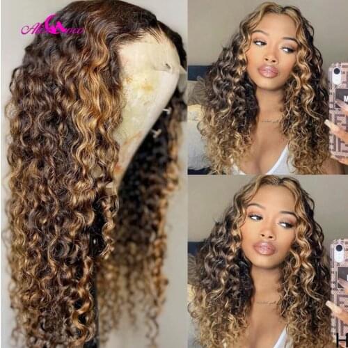 180 Desnity Ombre 5x5 Lace Closure Human Hair Wigs Transparant Lace Highlight Kinky Curly Lace Front Wigs 13x4 Human Hair Wigs