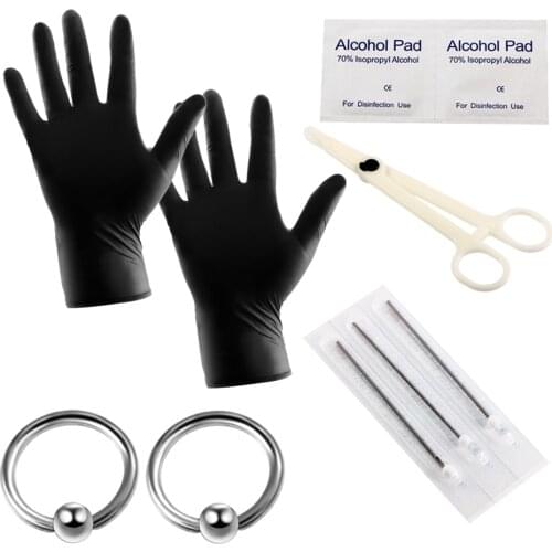 10pcs/lot Professional Puncture Piercing Kits Ear Nose Eyebrow Labret Tongue Piercing Clamp Plier Needles Tool Kits Body Jewelry