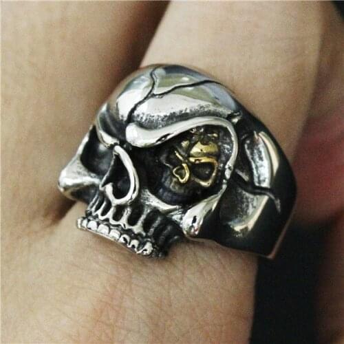 Drop Ship Size 7 to 13 Cool Golden Evil Eye Skull Ring 316L Stainless Steel Top Quality Motor Biker Ring