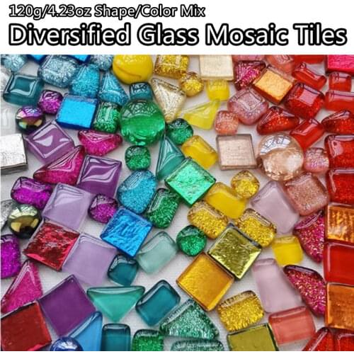 120g Diversified Glass Mosaic Tiles DIY Mosaic Craft Materials 8 Colors Vs 9 Shape Mixed Shiny Mosaic Stones