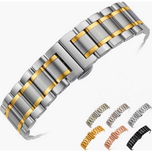 14mm 16mm 18mm 22mm 24mm Stainless Steel Watch band Strap Bracelet Watchband Wristband Butterfly clasps Black Silver Rose Gold