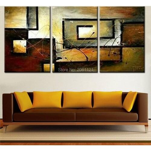Hand made triptych painting mess effect canvas wall art gray brown oil painting abstract modern painting for linving room wall