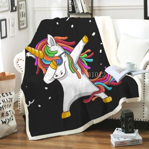 Cute Color Unicorn 3D-printed Woolen Blanket Bed Thick Quilt Fashion Sheet Sherpa Throw Blanket Adult Child Thickened Blanket