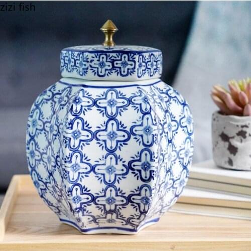 Blue and White Porcelain Ceramic Jar Storage Tank Tea Caddy Tea Box Decoration Ornaments Organizer Storage Bottle Decorative Jar