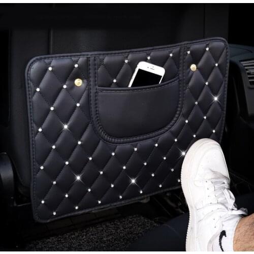 Rhinestone Car Anti-kick Pad Crystal Car Seat Back Cover Protector Kids Anti-Dirty Mat Auto Storage Hanging Organizer Bag