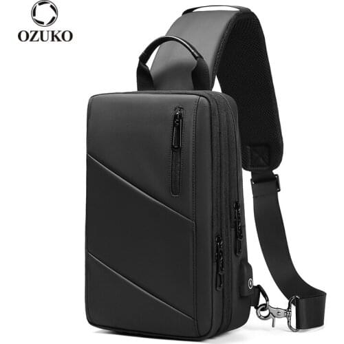 OZUKO Expandable Multifunction Crossbody Bag Men USB Charging Chest Bag Waterproof Messenger Shoulder Bag Male Casual Sling Bags
