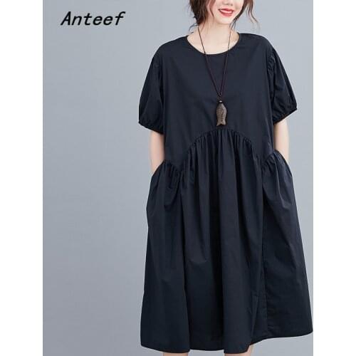 Short sleeve cotton vintage dresses for women casual loose midi woman summer dress elegant clothes 2021