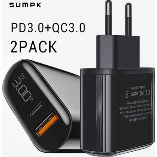 SUMPK 18W USB Type C Charger for iPhone 12 se 2020 PD QC2.0 3.0 USBC Quick Charger for Xiaomi Samsung Mobile EU Travel Adapter