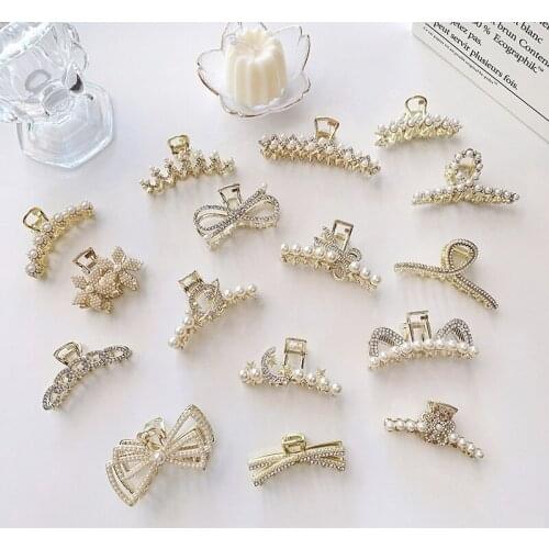 2021 Sweet Gold Pearl Rhinestone Hair Clips for Women Girls Hair Claw Chic Barrettes Hairpins Styling Fashion Accessories