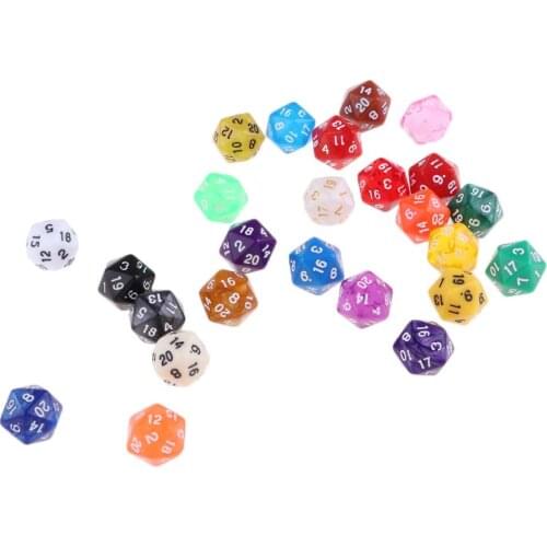 25Pcs Plastic Dice D20 Sided Number Dice for D&D RPG MTG Board Game Toy DIY
