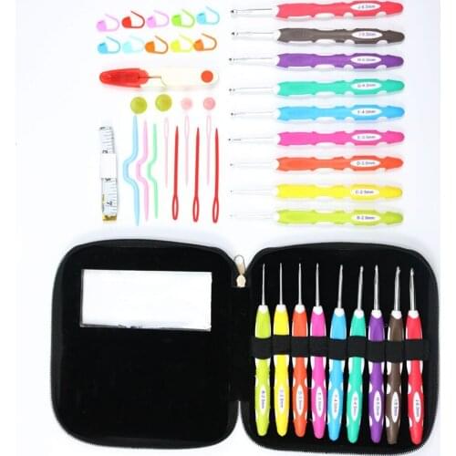 34PCS DIY 9 Sizes Crochet Hooks Needles Stitches Knitting Craft Case Weaving Tools Set Sewing Tools