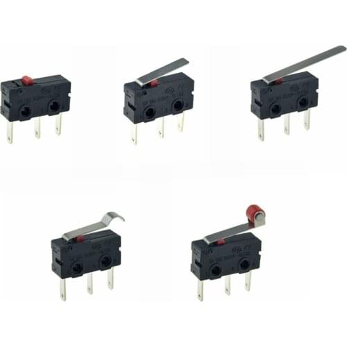 5Pcs Mini Micro Limit Switch NO NC SPDT 3 Pins 8mm Longer Terminals 5A 125V 250V 29mm Roller Arc lever Action Push Microswitches
