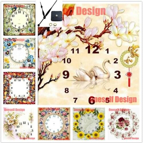 Flower beaded embroidery with clock animal 5d diamond painting full square/round with clock rhinestone pictures diamond art full
