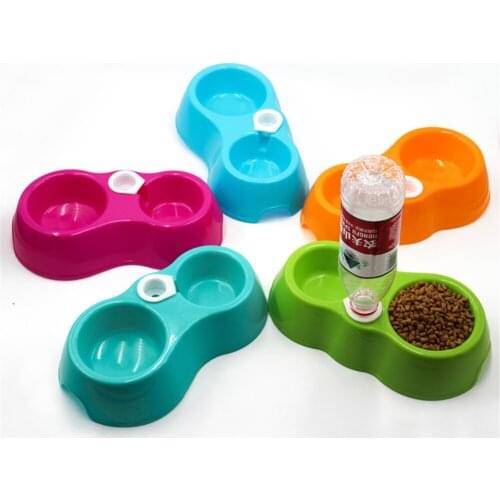 Dog Automatic Feeder Double Puppy Food Water Dish Small Cats Feeders Dual Port Portable Two Bowls No Bottle