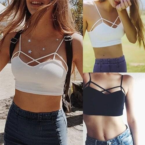 Crop Top Bralet Black White Fashion Women Ladies Strappy Bustier Vest Bra Cross Top