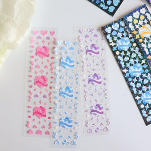 Color Love Ribbon Cute Stickers Blingbling Laser Star Photo Collage Stationery DIY Traceless Decorative Sticker Pet Bottom Card