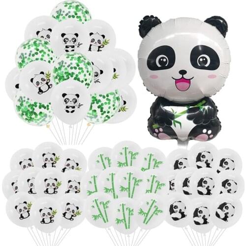 Cute Cartoon Panda Printed Latex Balloon Panda Theme Party Decor Green Confetti Balloon Kid Birthday Baby Shower Foil Globos