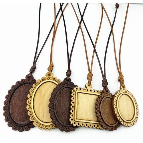 Jiangzimei 24pcs Wood pendant settings18*25mm 25X30mm 30*40mm Ellipse Leaf wooden base with leather cord for necklace making