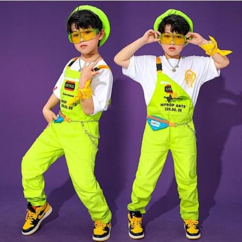 Kids Modern Hip Hop Clothing White T Shirt Tops Overalls Jumpsuits Streetwear for Girls Boys Jazz Dance Costume Show Clothes