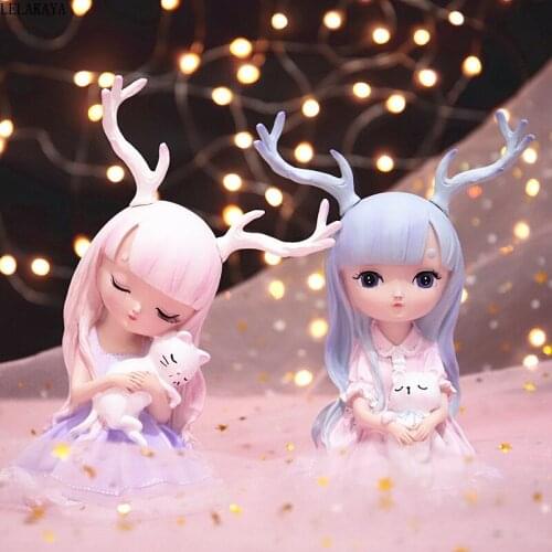 DIY Animals Ghost Deer Elk Cartoon Crafts Cute Action Figure Pink Girl Resin Model Toys Car Home Table Decoration Ornament Doll
