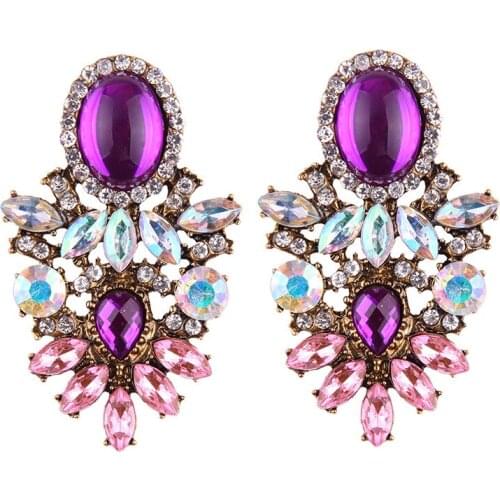 Statement New Gold Metal Colorful Crystal Long Drop Earrings High-Quality Luxury Stone Rhinestone Jewelry Accessories For Women