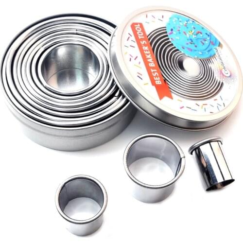 11pcs Round Shaped Cake Mold Stainless Steel Cookie Sugar Fondant Cake Decorating Kitchen Baking Mould with Iron Box