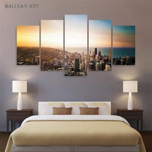 Canvas HD Prints Pictures Unframed Canvas Paintings 5 Pieces City View Building Wall Pictures Modern Wall Art Decor Posters