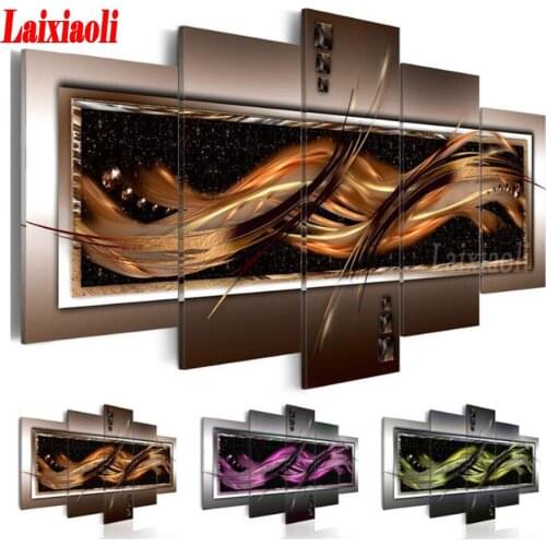 Feather diamond painting cross stitch 5 Pcs Abstract Lines Pictures rhinestone embroidery sale mosaic Modular Background decor