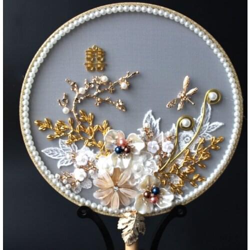 Chinese Classic Palace Style Metel Gold Translucence Brides Holding Flowers Wedding Round Fans Photography Props Home DecorLF820