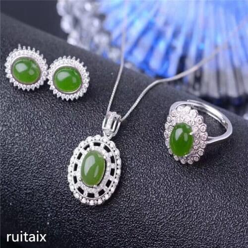 KJJEAXCMY boutique jewels 925 sterling silver inlaid with natural hetian jasper pendant necklace ring for womens jewelry water
