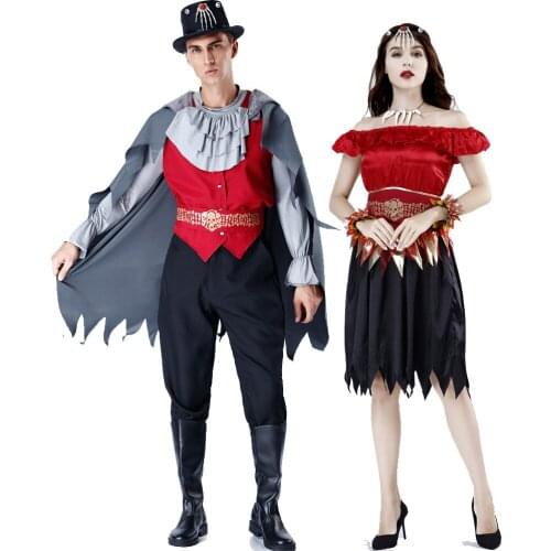 Vampire Costume Women Men Monk Cloak Robe Priest Witch Dress Skeleton Zombie Halloween Purim Party Fancy