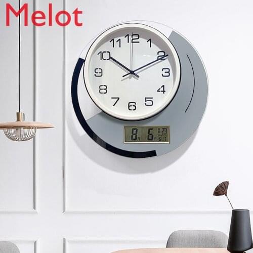 Round Clock Simple Wall Clock Living Room Home Mute Fashion Calendar with Perpetual Calendar Clock Temperature Avant-garde Art