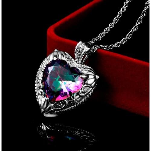100% Real 925 Sterling Silver Pendant Vintage Mystic Topaz Heart Pendant Silver 925 Jewelry For Women Accessories Luxury Brand