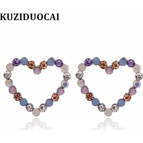 Kuziduocai 2018 New Fashion Fine Jewelry Aluminium Casting Crystal Colorful Heart Love Star Stud Earrings For Women Gifts E-1328