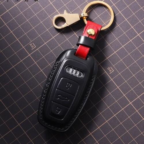 LS AUTO Car Key Case for Audi A6L 7 A8L Q8 Key Cover Car Styling Handmade leather key cover for AUDI