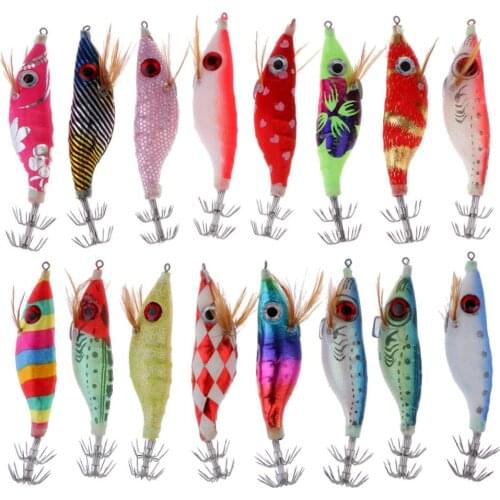 Luminous Saltwater Squid Jig Cuttlefish Fishing Lure Bait with Umbrella Hook Wood Shrimp Fishing Squid Jig Hooks for Sea Fishing