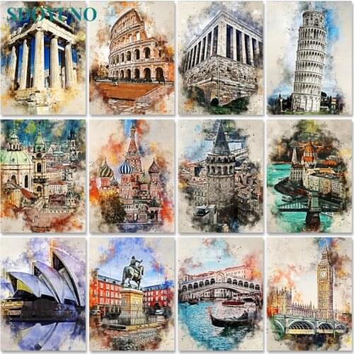 SDOYUNO Oil Paint By Numbers Places of Interest Scenery Painting By Numbers On Canvas Frame 60x75cm Landscape DIY Home Decor